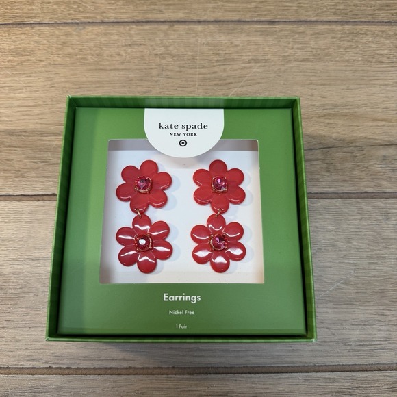 kate spade new york Jewelry - NEW in BOX * Kate Spade / Target * Red Flower Linear Pierced Earrings